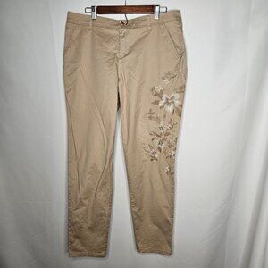 NEW Liz Claiborne Pants Size 12T Classic Straight Leg Tan Embroidered Floral